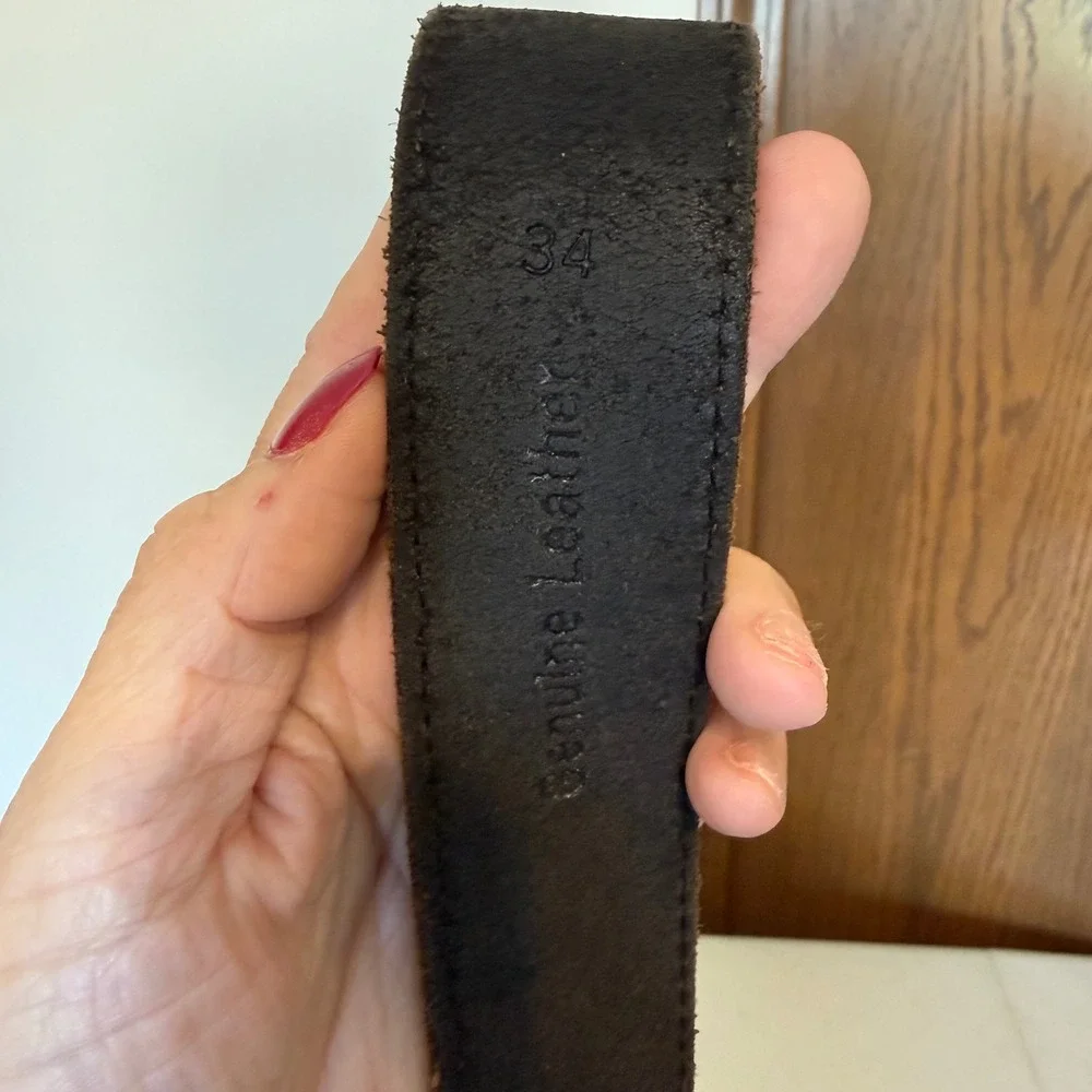 Timberland Mens Leather Belt 34 Black Contrast Stitch Pebbled Gorpcore Utility